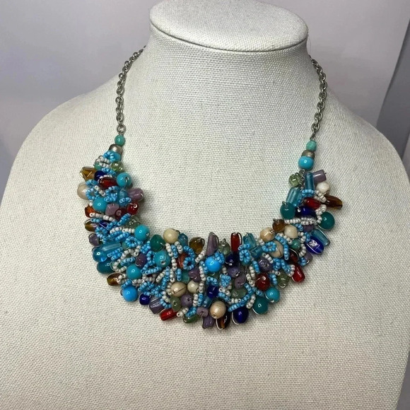Multi coloured beaded  Crochet statement necklace - Boho Vibes - Picture 1 of 3